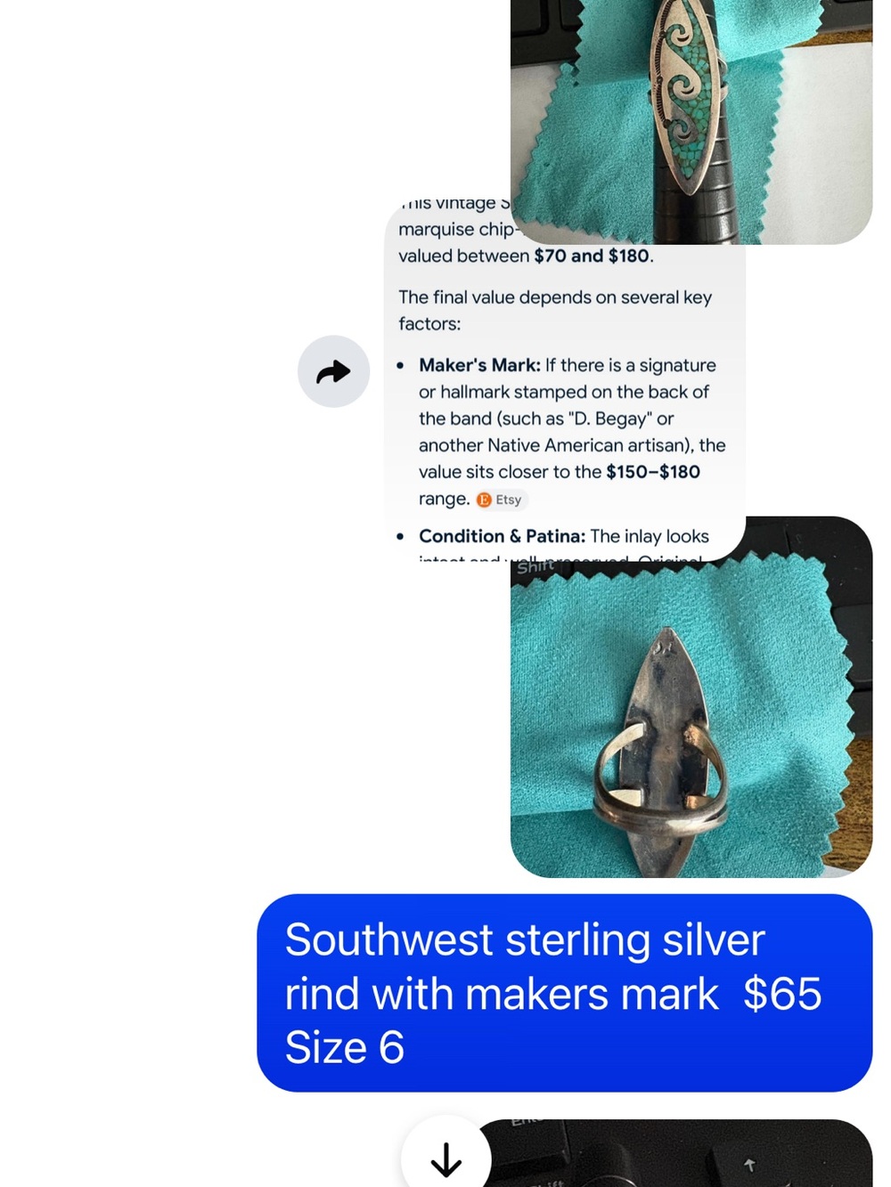 Sterling Silver Turquoise Inlay Ring - Size 6